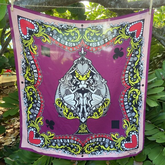Moschino Boutique Ace of Spades Queen of Hearts Silk Square Scarf Italy 32" EUC - Picture 1 of 10